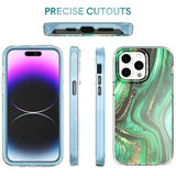 iPhone 15 Pro Ahastyle WE13 360 Beskyttelse Hybrid Cover - Grøn marmor