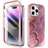 iPhone 15 Pro Ahastyle WE13 360 Beskyttelse Hybrid Cover - Lilla marmor