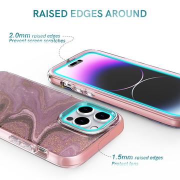 iPhone 15 Pro Ahastyle WE13 360 Beskyttelse Hybrid Cover - Lilla marmor