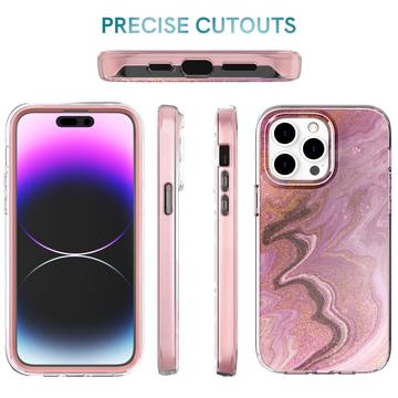 iPhone 15 Pro Ahastyle WE13 360 Beskyttelse Hybrid Cover - Lilla marmor