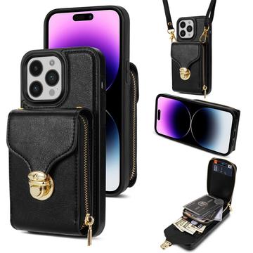 iPhone 15 Pro Alt-i-et cover med pung og rem - Sort
