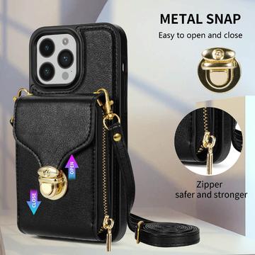 iPhone 15 Pro Alt-i-et cover med pung og rem - Sort