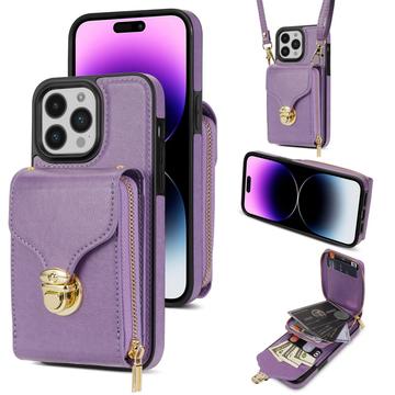 iPhone 15 Pro Alt-i-et cover med pung og rem - Lilla