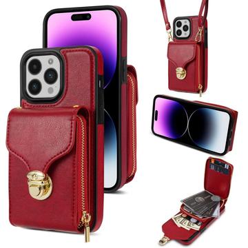 iPhone 15 Pro Alt-i-et cover med pung og rem - rød