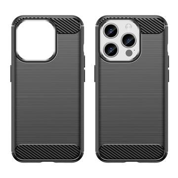 iPhone 15 Pro Børstet TPU Cover - Karbonfiber - Sort