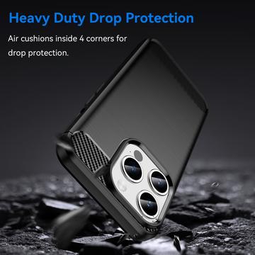 iPhone 15 Pro Børstet TPU Cover - Karbonfiber - Sort