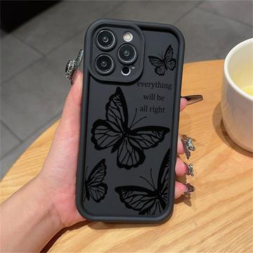 iPhone 15 Pro TPU-cover med Sommerfugleprint - Sort