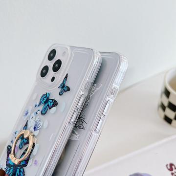 iPhone 15 Pro Sommerfugl TPU Cover med Ringholder - farverig