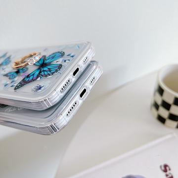 iPhone 15 Pro Sommerfugl TPU Cover med Ringholder - farverig