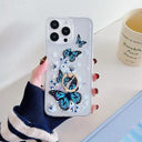 iPhone 15 Pro Sommerfugl TPU Cover med Ringholder - mørkeblå