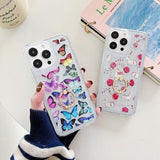 iPhone 15 Pro Sommerfugl TPU Cover med Ringholder - mørkeblå