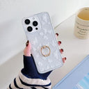 iPhone 15 Pro Sommerfugl TPU Cover med ringholder - hvid