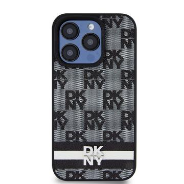 iPhone 15 Pro DKNY Ternet Mønster og Stribe Cover - Sort