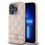 iPhone 15 Pro DKNY Ternet Mønster og Stribe Cover - Pink