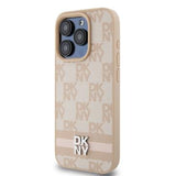 iPhone 15 Pro DKNY Ternet Mønster og Stribe Cover - Pink