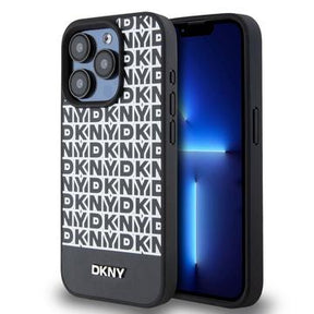 iPhone 15 Pro DKNY Repeat Pattern Bottom Stripe Cover - MagSafe-kompatibel - Sort