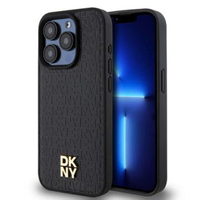 iPhone 15 Pro DKNY Repeat Pattern Stack Logo Cover - MagSafe-kompatibel - Sort