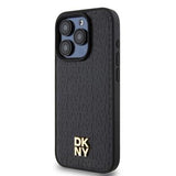 iPhone 15 Pro DKNY Repeat Pattern Stack Logo Cover - MagSafe-kompatibel - Sort