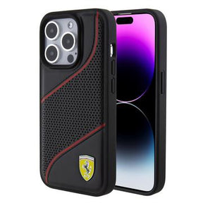 iPhone 15 Pro Ferrari Perforeret Etui med Skrå Linjer - Sort
