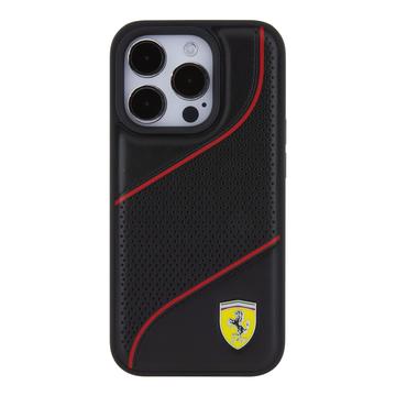 iPhone 15 Pro Ferrari Perforeret Etui med Skrå Linjer - Sort