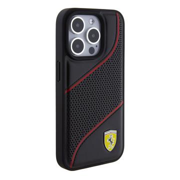 iPhone 15 Pro Ferrari Perforeret Etui med Skrå Linjer - Sort