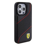 iPhone 15 Pro Ferrari Perforeret Etui med Skrå Linjer - Sort