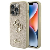 iPhone 15 Pro Guess Fixed Glitter 4G Metal Logo Cover - Guld