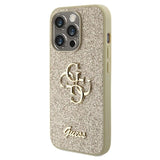 iPhone 15 Pro Guess Fixed Glitter 4G Metal Logo Cover - Guld