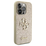 iPhone 15 Pro Guess Fixed Glitter 4G Metal Logo Cover - Guld