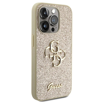 iPhone 15 Pro Guess Fixed Glitter 4G Metal Logo Cover - Guld