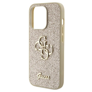 iPhone 15 Pro Guess Fixed Glitter 4G Metal Logo Cover - Guld