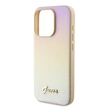 iPhone 15 Pro Guess Iridescent Metal Script Hybrid Cover - Guld