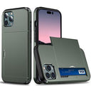 iPhone 15 Pro Hybrid Cover med Glidende Kortslot - Army Grøn