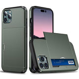 iPhone 15 Pro Hybrid Cover med Glidende Kortslot - Army Grøn