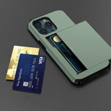 iPhone 15 Pro Hybrid Cover med Glidende Kortslot - Army Grøn