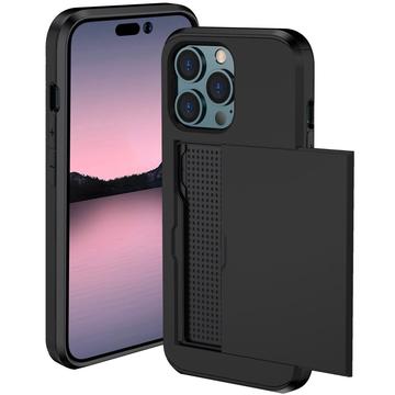 iPhone 15 Pro Hybrid Cover med Glidende Kortslot - Sort