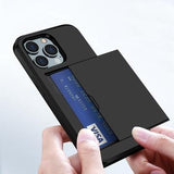 iPhone 15 Pro Hybrid Cover med Glidende Kortslot - Sort