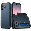 iPhone 15 Pro Hybrid Cover med Glidende Kortslot - Mørkeblå