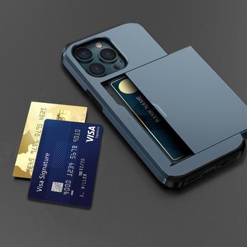 iPhone 15 Pro Hybrid Cover med Glidende Kortslot - Mørkeblå