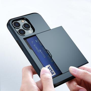 iPhone 15 Pro Hybrid Cover med Glidende Kortslot - Mørkeblå