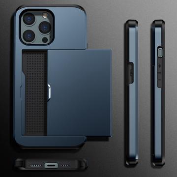 iPhone 15 Pro Hybrid Cover med Glidende Kortslot - Mørkeblå