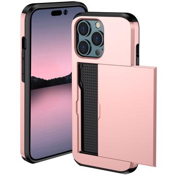 iPhone 15 Pro Hybrid Cover med Glidende Kortslot - Rødguld
