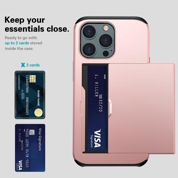 iPhone 15 Pro Hybrid Cover med Glidende Kortslot - Rødguld