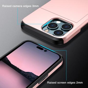 iPhone 15 Pro Hybrid Cover med Glidende Kortslot - Rødguld