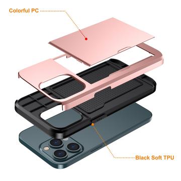iPhone 15 Pro Hybrid Cover med Glidende Kortslot - Rødguld