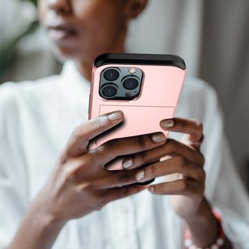 iPhone 15 Pro Hybrid Cover med Glidende Kortslot - Rødguld