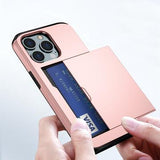 iPhone 15 Pro Hybrid Cover med Glidende Kortslot - Rødguld