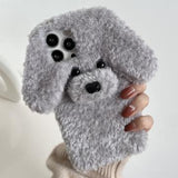 iPhone 15 Pro Max bedårende bamse-hundeformet plysetui - grå