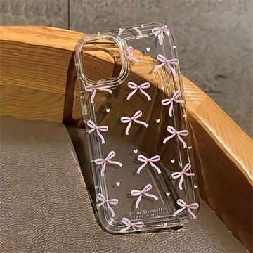 iPhone 15 Pro Max TPU-cover med sløjfe - lyserød / klar