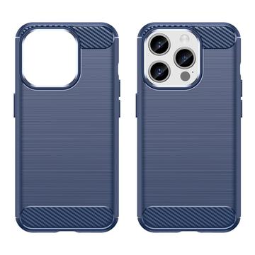 iPhone 15 Pro Max Børstet TPU Cover - Karbonfiber - Blå